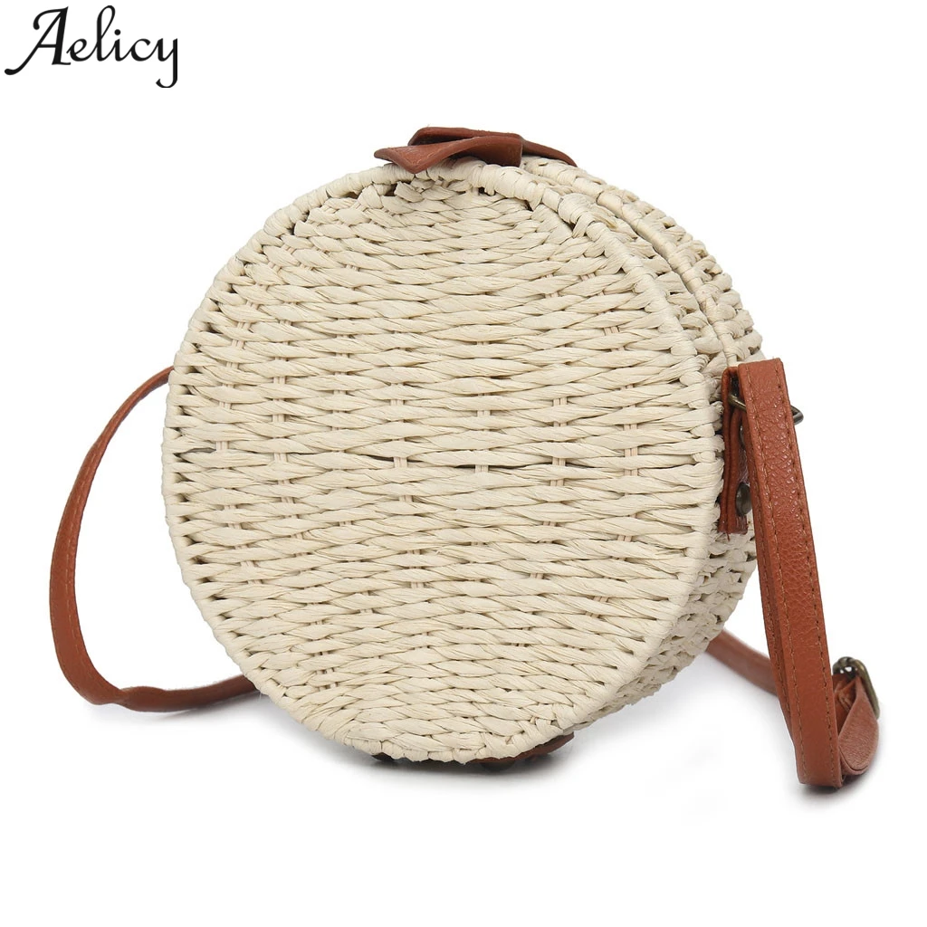 Aelicy ручная работа плетеная круглая женская сумка из ротанга соломенная Вязаная