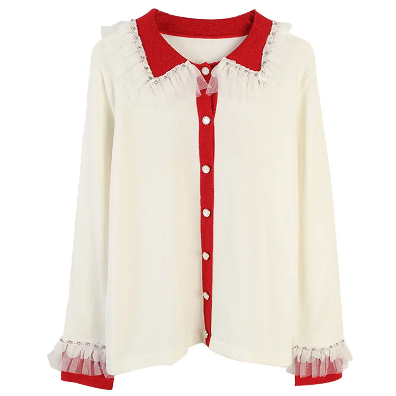 GRUIICEEN вязаный свитер с кружевным плетением и длинным рукавом весеннее