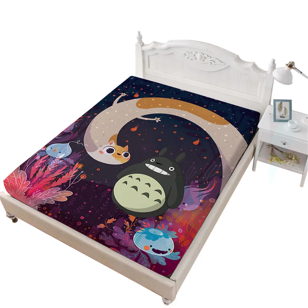 Мультяшная кровать totoro, простыня с красочным принтом подводного мира, простыня для детей, постельные принадлежности, домашний текстиль с глубоким карманом, D35