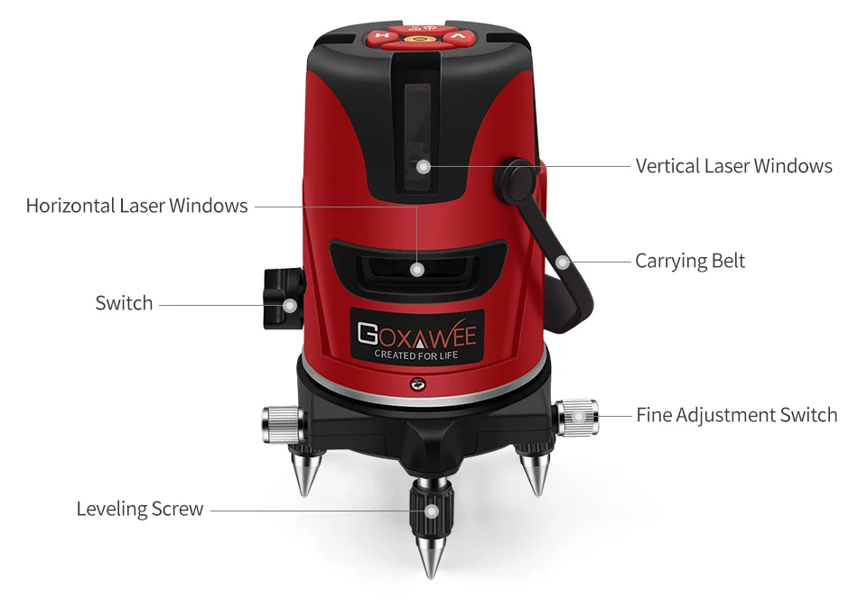 GOXAWEE красный луч Лазерный уровень с 5 линий 6 очков автоматическое