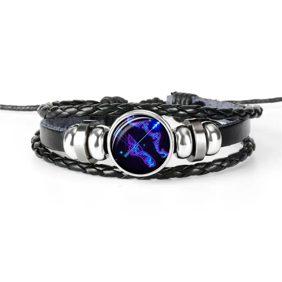 DIY 12 созвездий знак зодиака черный плетеный кожаный Рак Leo Virgo весы Тканые