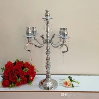 new arrival silver gold bronze color 5 arms candelabra taper candle holders chandelier wedding centerpiece with crystal pendants