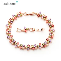 luoteemi new design rose gold color women chain link bracelet lucky flower wedding jewelry multicolor cz stones wholesale