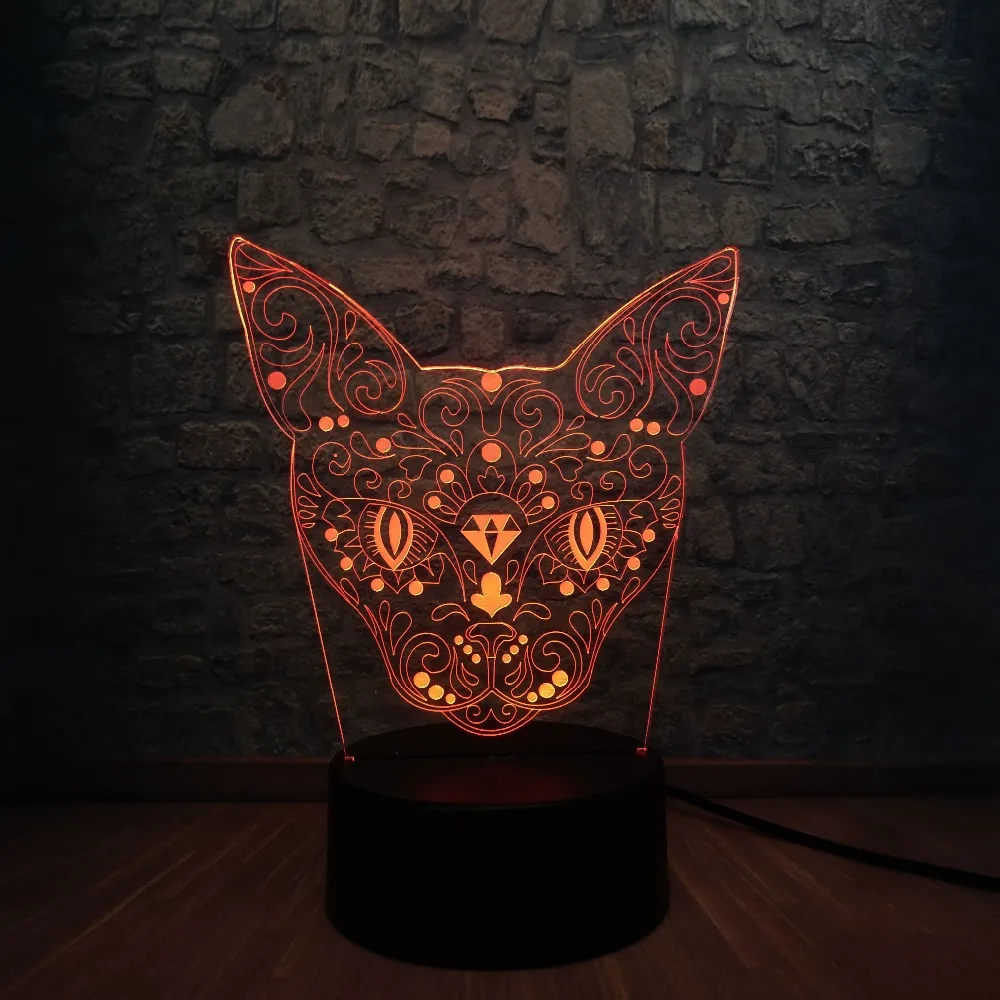 Новый таинственный животный Кот голова оленя 3D USB RC лампа 7 цветов Изменение