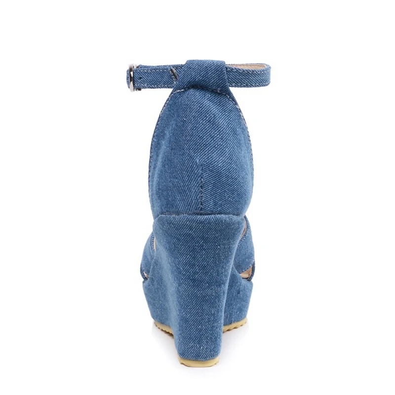 ASILETO/женские босоножки на танкетке Синие джинсовые туфли с открытым носком