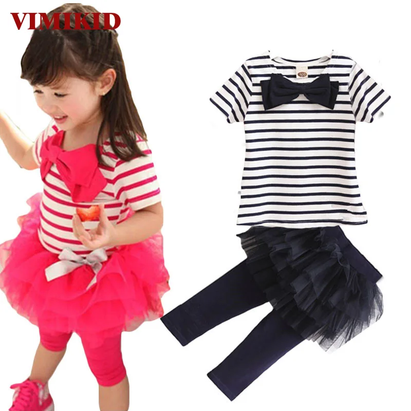VIMIKID/комплект из 2 предметов топы в полоску с бантом для маленьких девочек