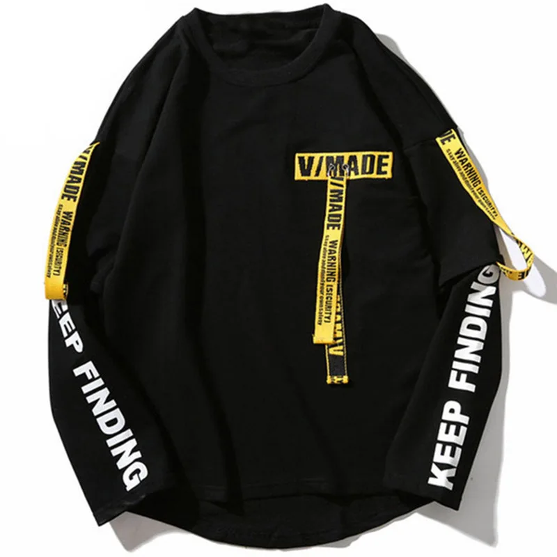 Hoodies Men 3d Shirt Printing Letter Ribbon Harajuku Cotton Long Sleeve Punk Sweatshirts Fashion Casual Hoddies US Size | Мужская одежда