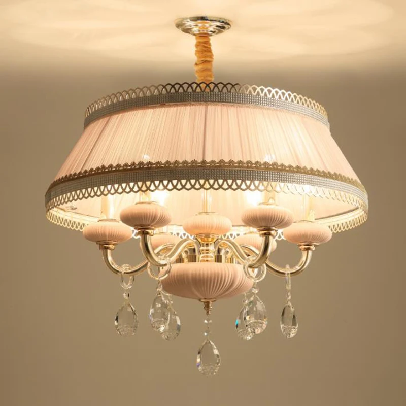 European style LED ceramic Pendant Lights creative drop lighting vintage living room bedroom Light with fabric lampshade | Освещение