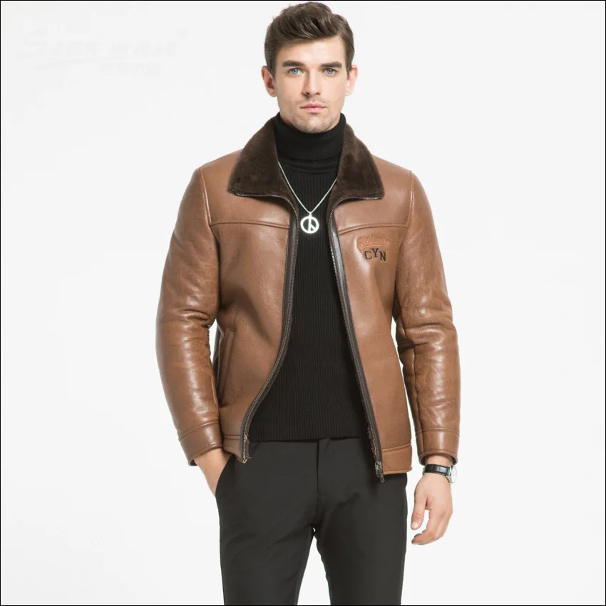 May Looks New Original Ecological Fur in Fall / Winter 2019 Men's Leather Jacket with Vertical lapels WS98 | Мужская одежда
