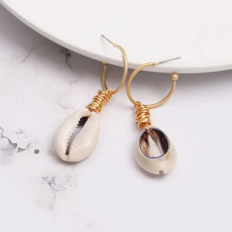 Boho Sea Shell серьги-кольца для женщин Pendientes Concha жемчужные втулки для ушей серьги большие круглые серьги золотые кольца ювелирные изделия - Окраска металла: F1495
