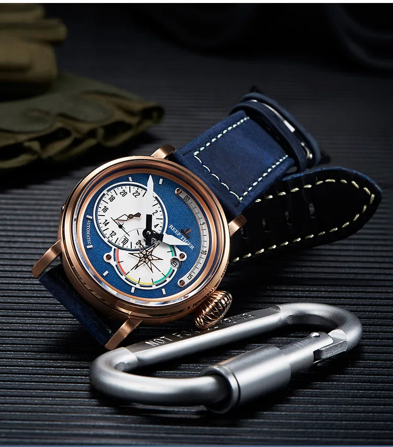 Риф Тигр Аврора Serier RGA3019 мужские модные спортивные многофункциональные полеты приборной панели циферблат автоматические механические наручные часы