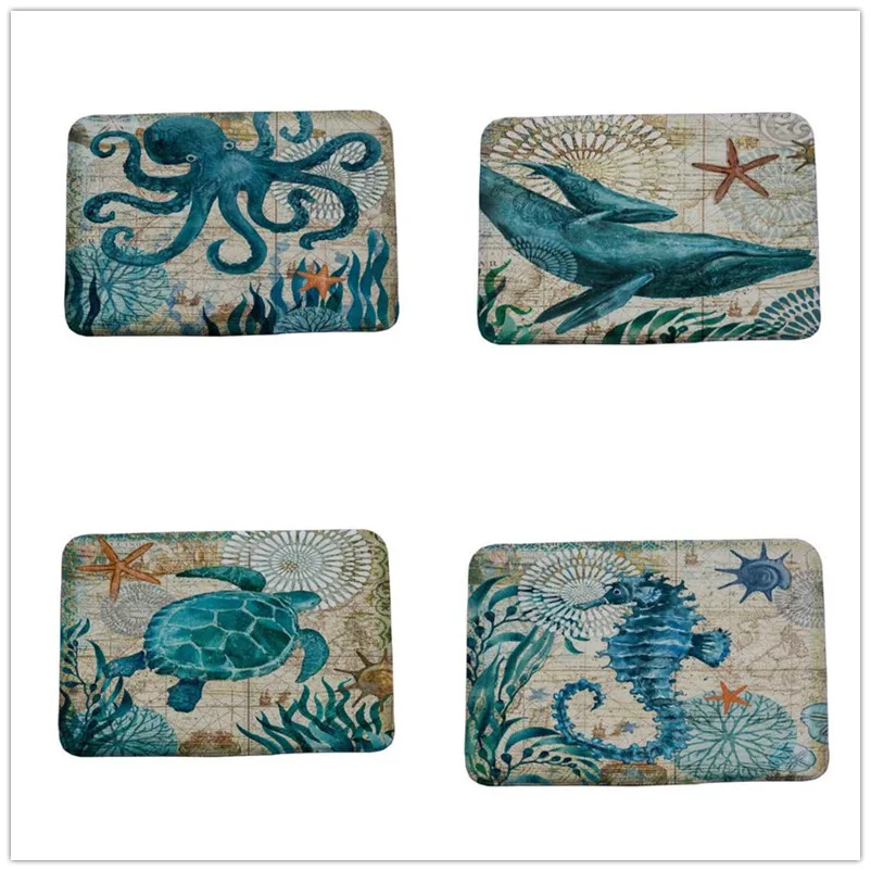 

Miracille Marine Style Door Mat Floor Carpet for Living Room Sea Turtle Pattern Coral Fleece Rug Anti-Slip Doormat Home Decor