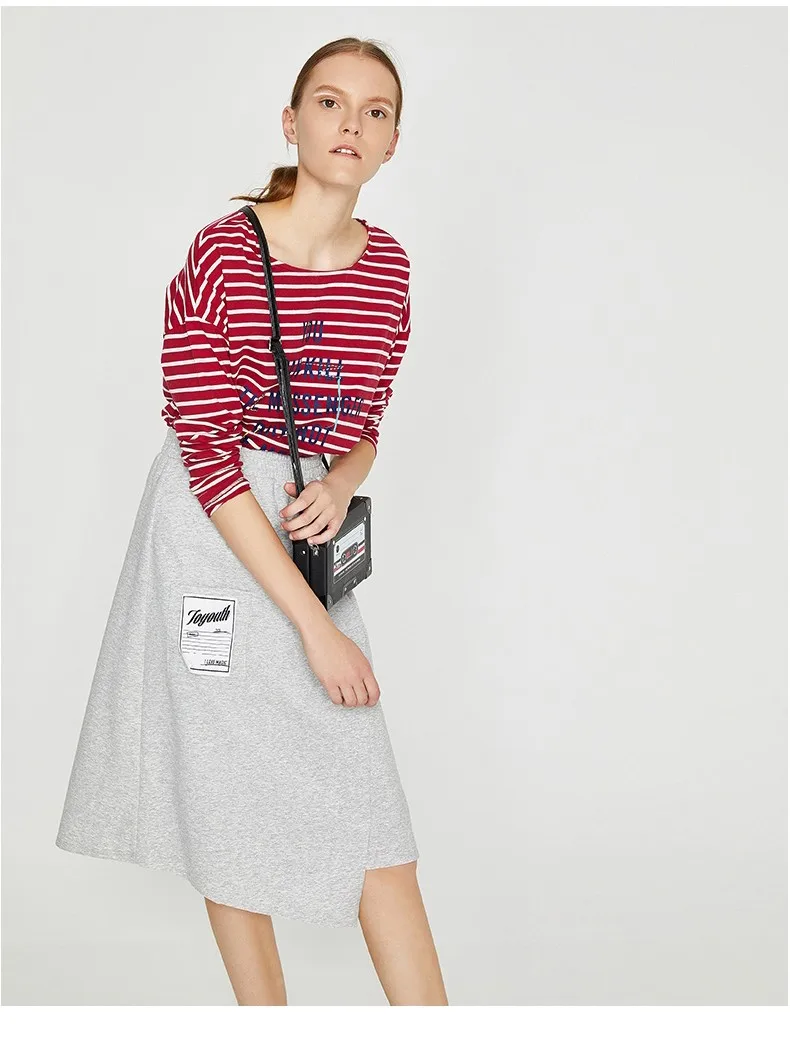 Toyouth Autumn Letter Cotton Long Sleeve T-shirts Autumn Striped Loose Tees for Women Camiseta Feminina Casual O-Neck Tops