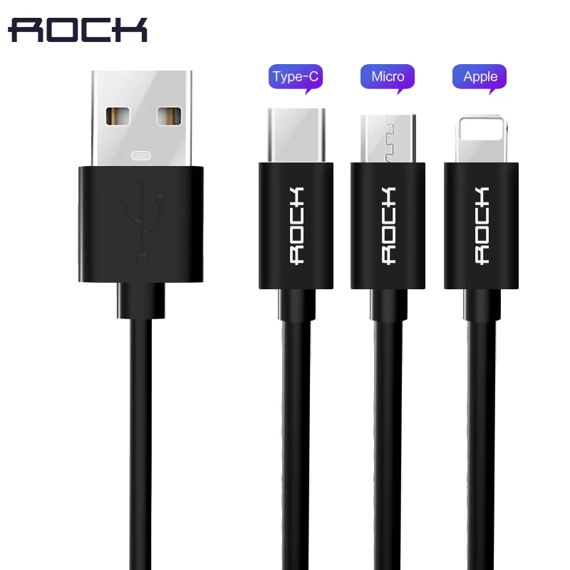 ROCK USB кабель для iPhone X, 8, 7, 6, быстрое зарядное устройство, Micro USB кабель для samsung, Xiaomi, usb type-c, кабели для мобильных телефонов