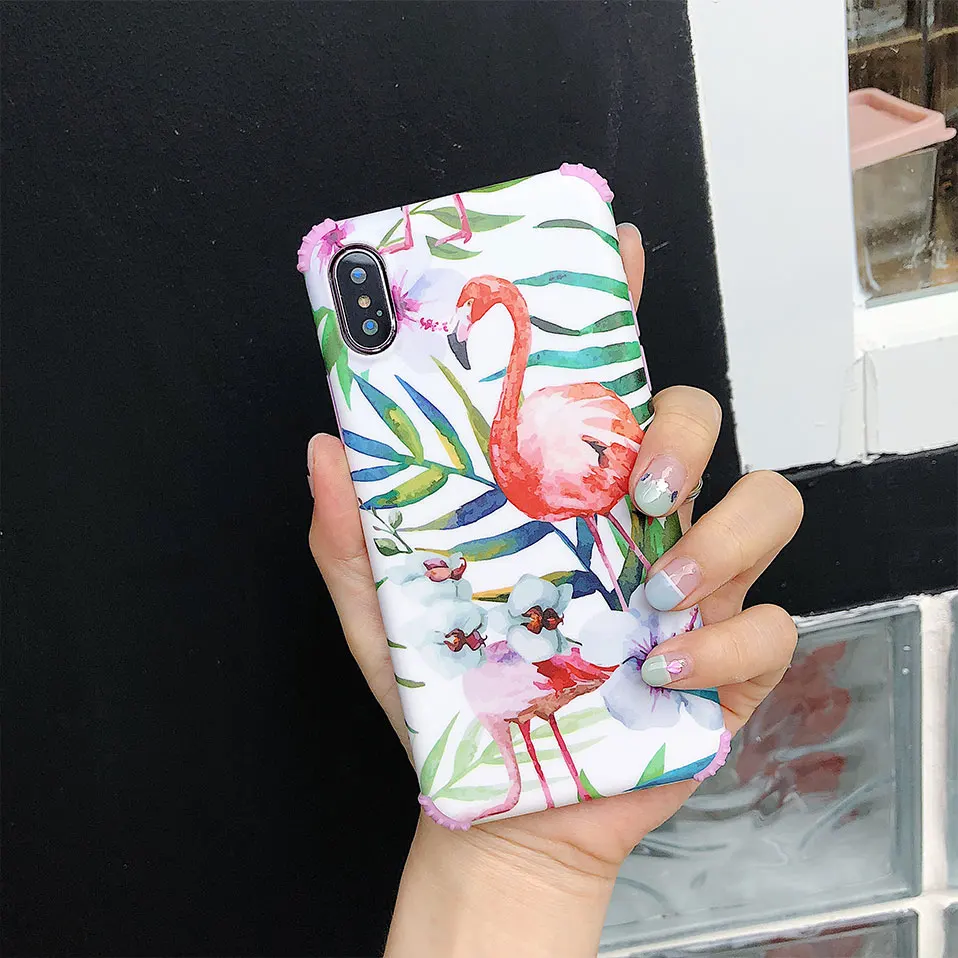 Soft shell чехол для iPhone X 7 8 6 розовый Фламинго назад футляры Plus охватывает