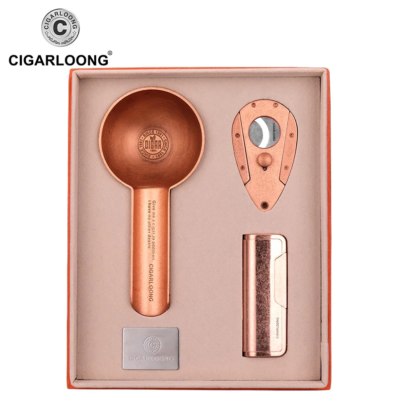 

Stainless Steel Sharp Cigar Cutter & cigar ashtray & Metal Windproof Flame Gas Cigar Lighter gift CL-TZ205