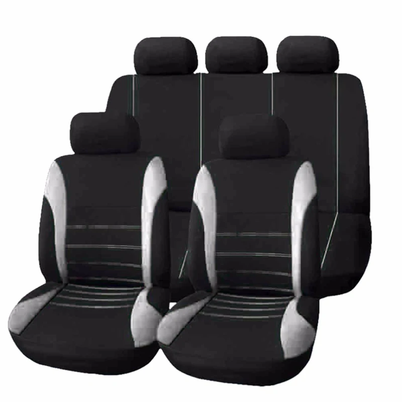 

9 Pcs Set Car Seat Covers Black Plus Grey Polyester Wear-resisting Fit Most Car-styling