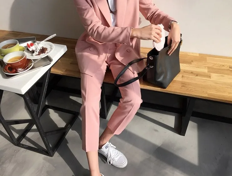 Женский двубортный пиджак с высокой талией брюки из 9 предметов в Корейском стиле