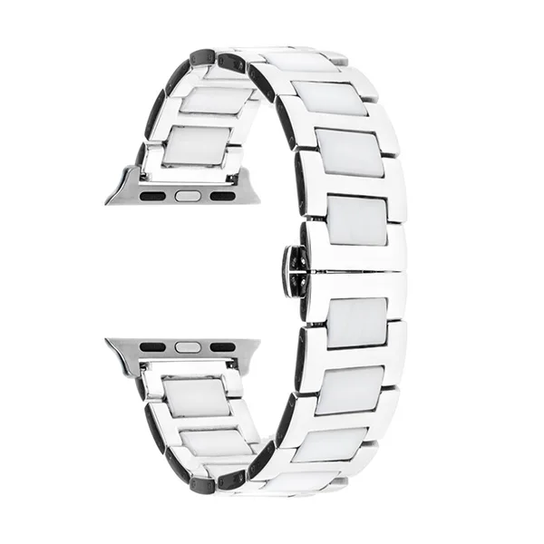 White Керамика+ нержавеющая сталь ремешок для часов iWatch Apple Watch 38 мм 42 мм серия 3 2 1 Бабочка застежка браслет со звеньями - Цвет ремешка: White