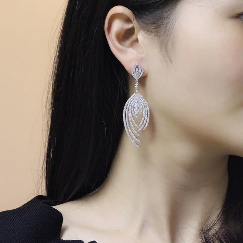 Женские длинные серьги подвески из циркония с микрозакрепкой|earrings for|earring for