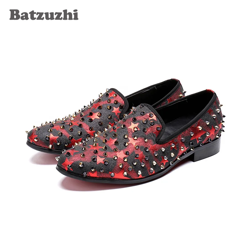 

Batzuzhi 2018 Men Shoes luxury Brand Leather Oxfords Shoes Rivets Spikes Men Loafers Moccasins Italian Shoes for Men Flats, 6-12