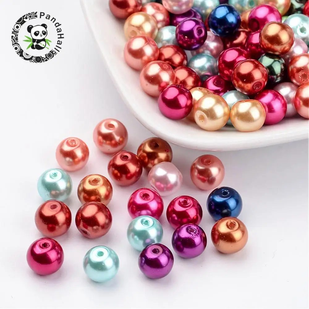 

Mixed Glass Pearl Round Beads Strands, Dyed, Size: 8mm in diameter, hole: 1.5mm