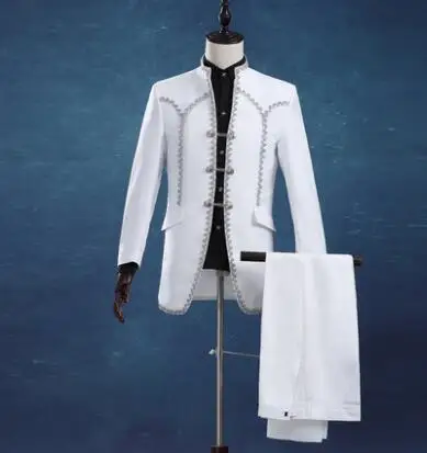 

Singer star style dance stage clothing for men suit set with pants mens wedding suits costume groom formal dress royal white