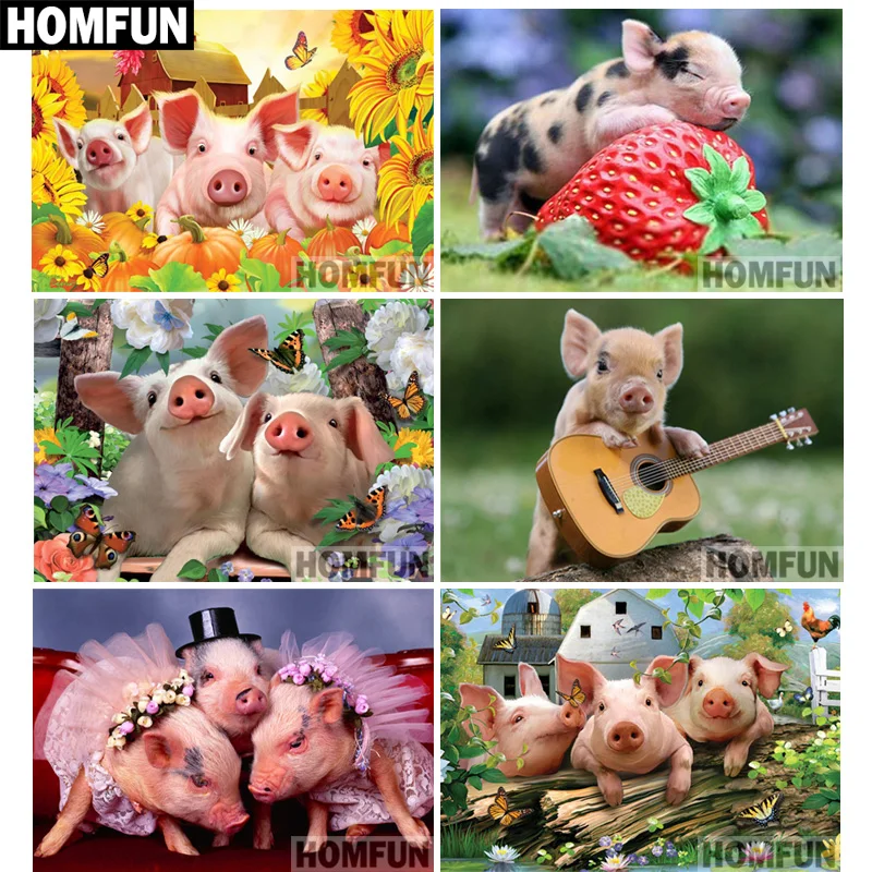 

HOMFUN 5D DIY Diamond Painting Full Square/Round Drill "Animal pig" 3D Embroidery Cross Stitch gift Home Decor Gift A06815