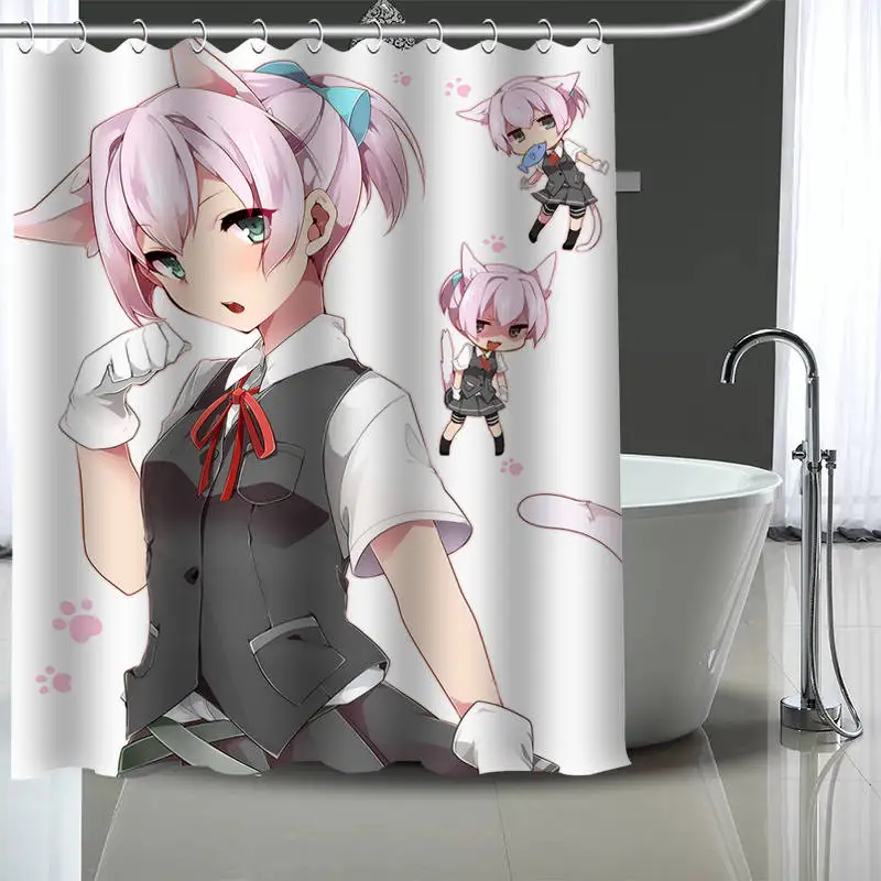 Пользовательская занавеска для душа с аниме кошкой девочкой и пластиковыми