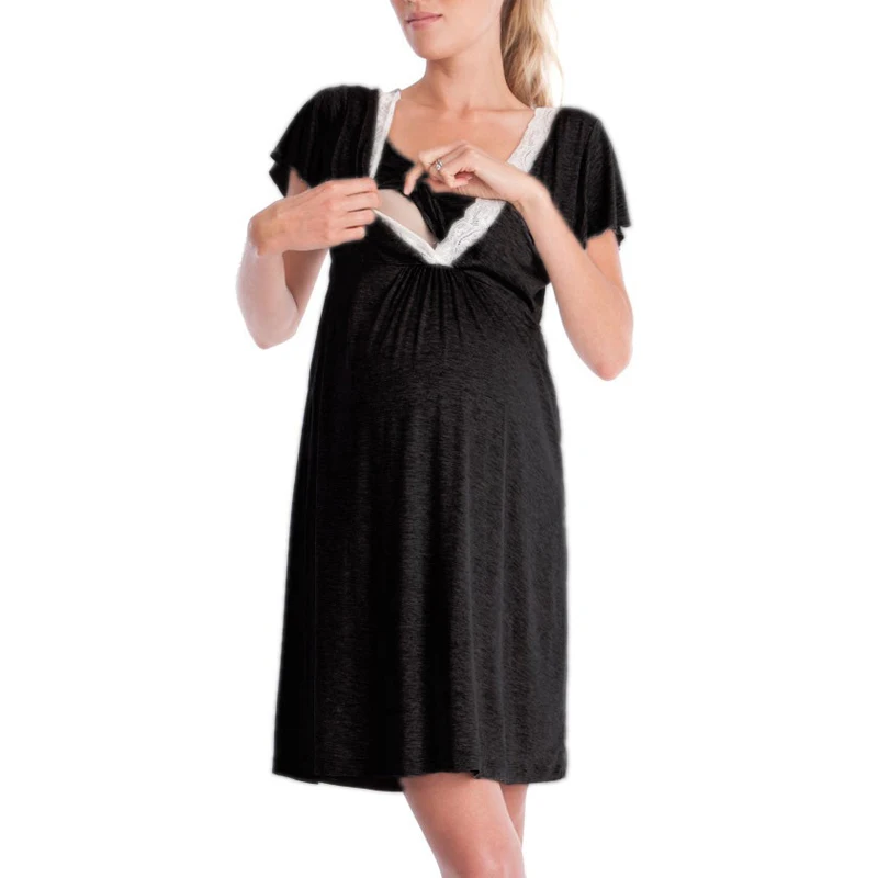 

Summer Maternity Hospital Night Gown Pregnant Night Dress Breastfeeding Nursing Pajamas For Maternity Women