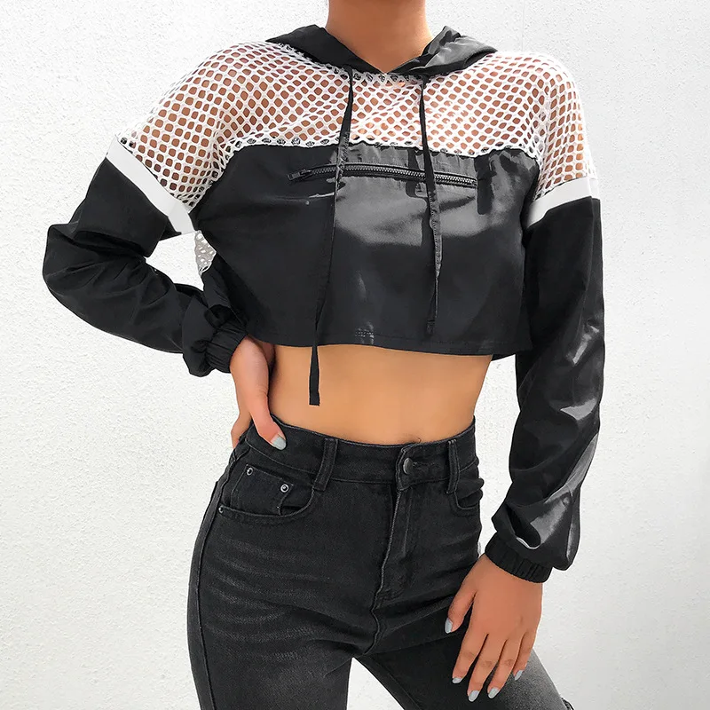 Женский сетчатый пуловер с длинным рукавом Белый Свободный свитшот в стиле пэчворк и завязкой на воротнике