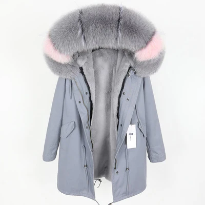 long about 89 cm OFTBUY,, парка, натуральный мех, пальто, зимняя куртка для женщин, натуральный Лисий мех, воротник, теплый, Свободный, черный, искусственный мех, подкладка, длинное пальто, отстегивается - Цвет: long about 89 cm