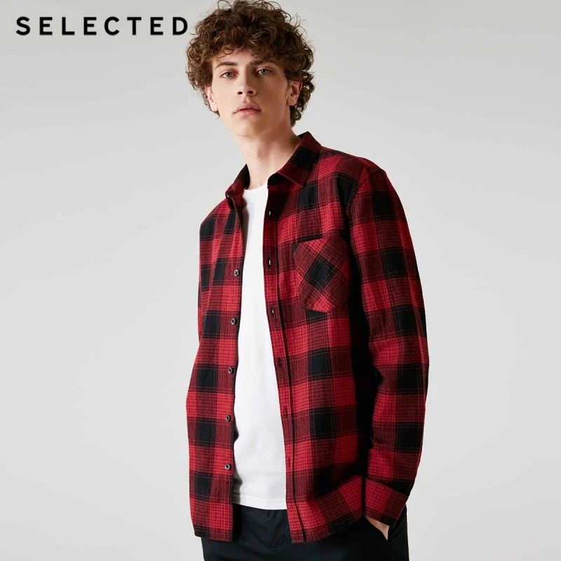 Избранные Новые мужские хлопковые клетчатые свободные остроконечные воротник