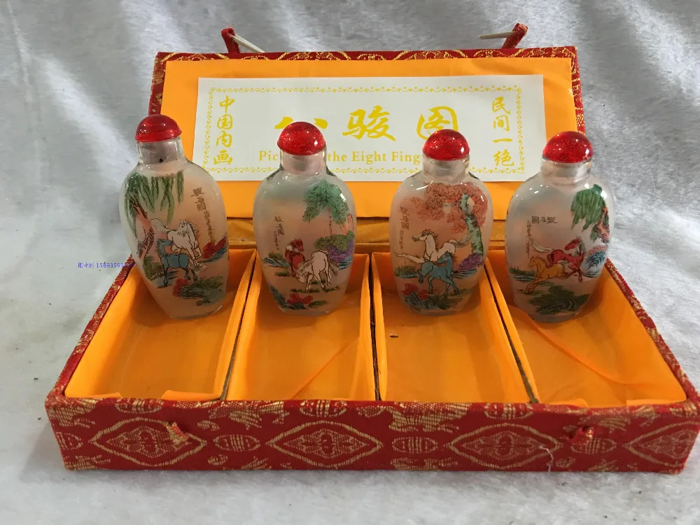 4pc Chinese antique 8 figure Eight steed painting glass SNUFF BOTTLE-painting home decoration BOTTLE | Дом и сад