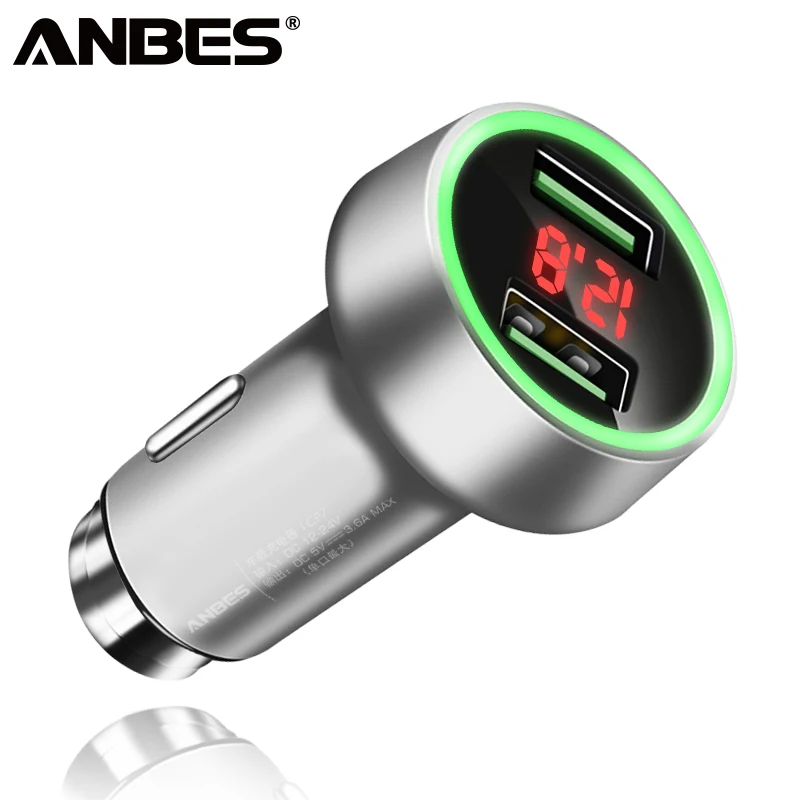 ANBES автомобильное зарядное устройство 5 В 2.4A с светодиодный цифровой дисплей 2