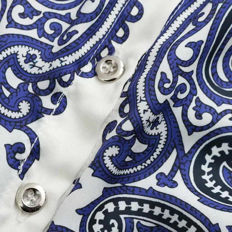 Hot sale European and American fashion wind blue white porcelain printing shirt BB45-9044 |