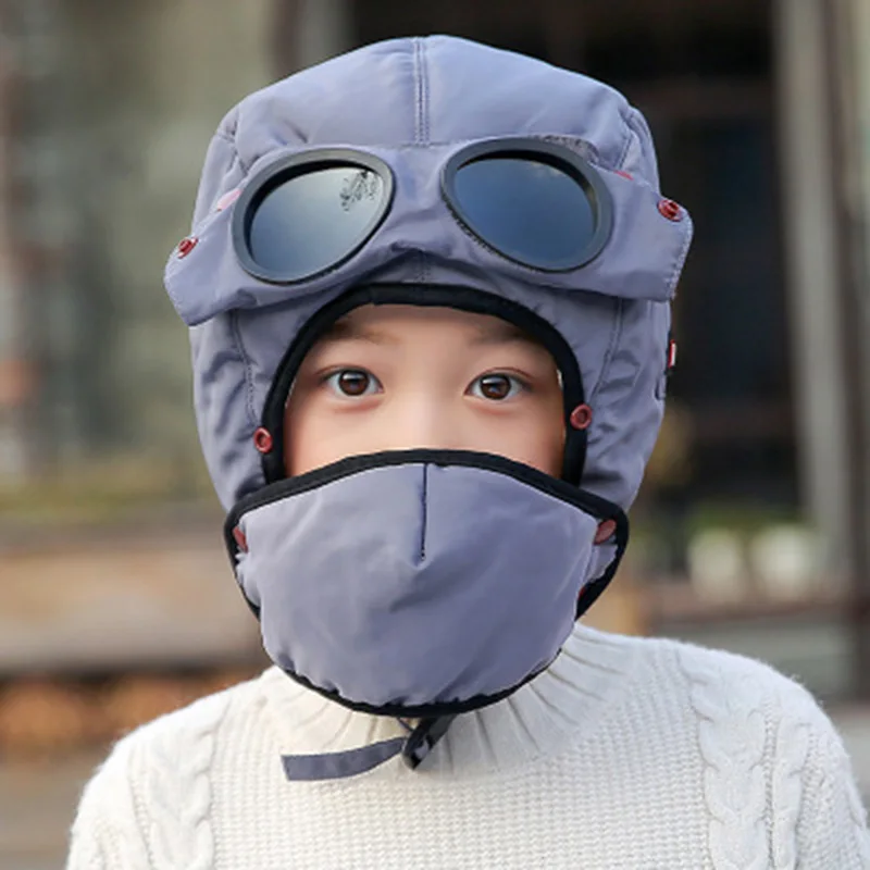 Зимние теплые шапки-бомберы для детей уплотненные Балаклавы хлопок мех зимние