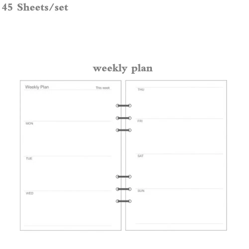 weekly plan A5 A6 A7 Notebook Refill Spiral Binder Planner Inner Page Inside Paper Planner Dairy Weekly Monthly Plan - Цвет: weekly plan