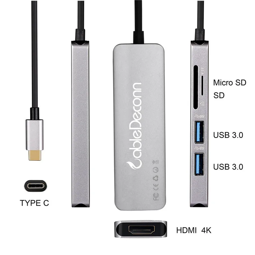 Док станция Thunderbolt 3 hub usbc Type C для HDMI кабель USB 0 sd карта 5 в 1 разветвитель адаптера