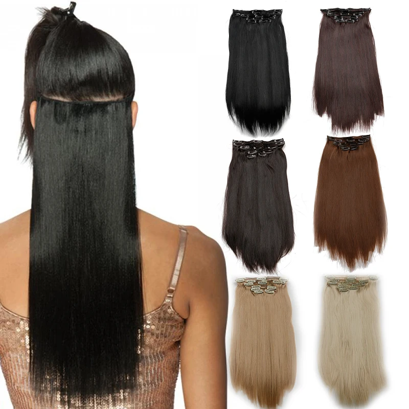 

Feibin Clip In Hair Extensions Synthetic Hair 22inch 55cm Long Straight Hairpiece Heat Resistant c46