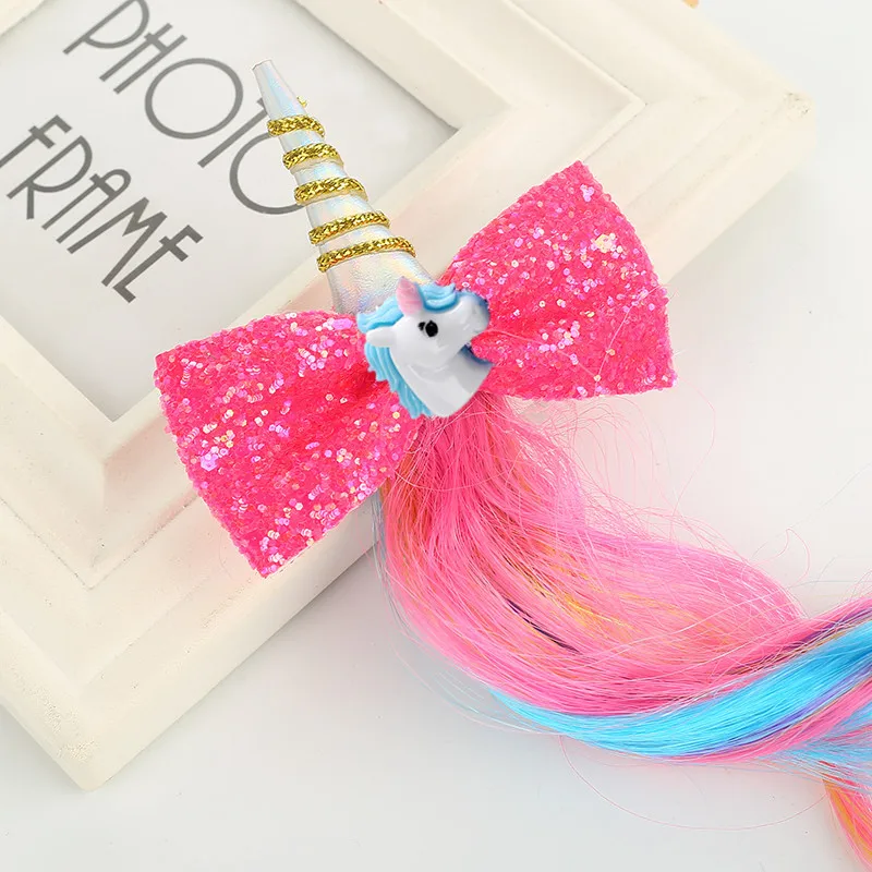 5 шт./лот ярко-Розовые заколки для волос с блестками в виде единорога парик