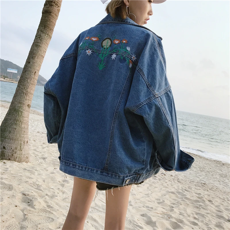 Модная женская джинсовая куртка Harajuku укороченные джинсовые куртки с цветочной