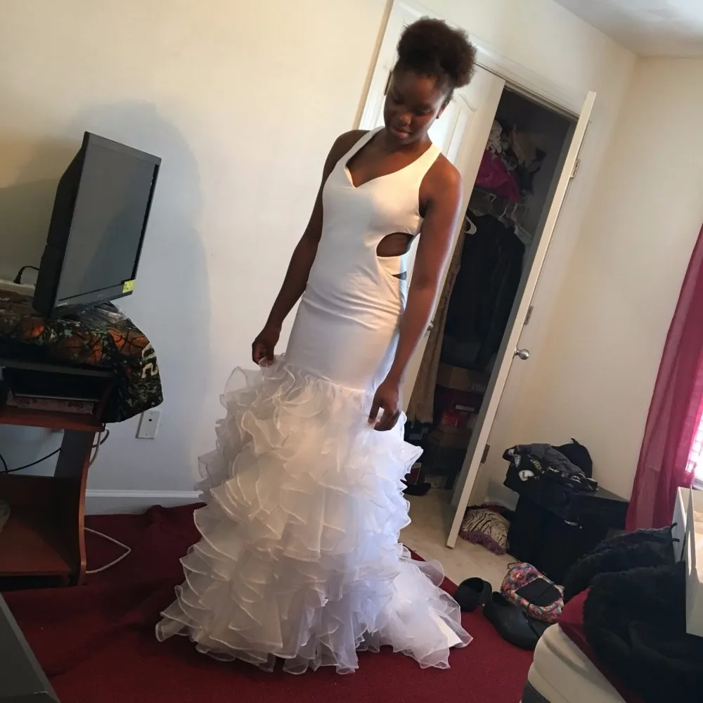 Очаровательный Африканских Спинки Белый Красный Русалка Пром Платья 2017 Оборками