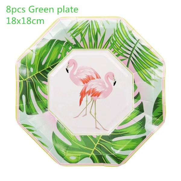 Green plate Фламинго одноразовая посуда для вечеринки бумажные чашки пластины салфетки флаг пластиковая соломинка Гавайи вечерние Дети Декор для вечеринки в честь Дня рождения поставки - Цвет: Green plate