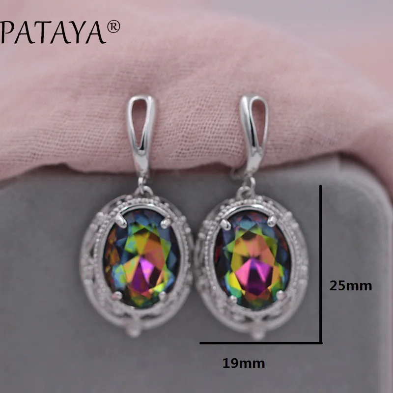PATAYA, эксклюзивные сережки из настоящего белого золота, разноцветные Круглые висячие серьги из натурального циркония, женские вечерние ювелирные изделия