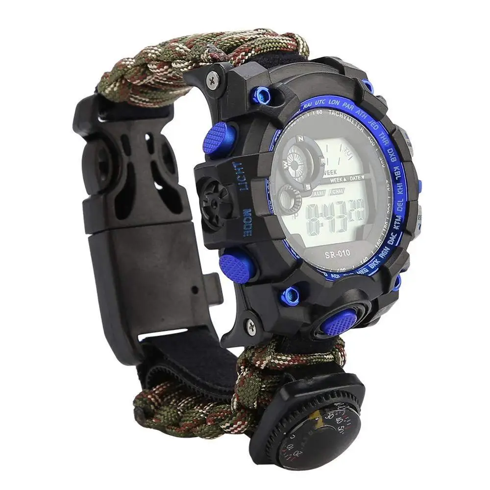 Camouflage Watch Выживания на открытом воздухе часы аварийный с ночным видением 50 м водонепроницаемый Паракорд нож компас термометр свистки аптечки - Цвет: Camouflage Watch