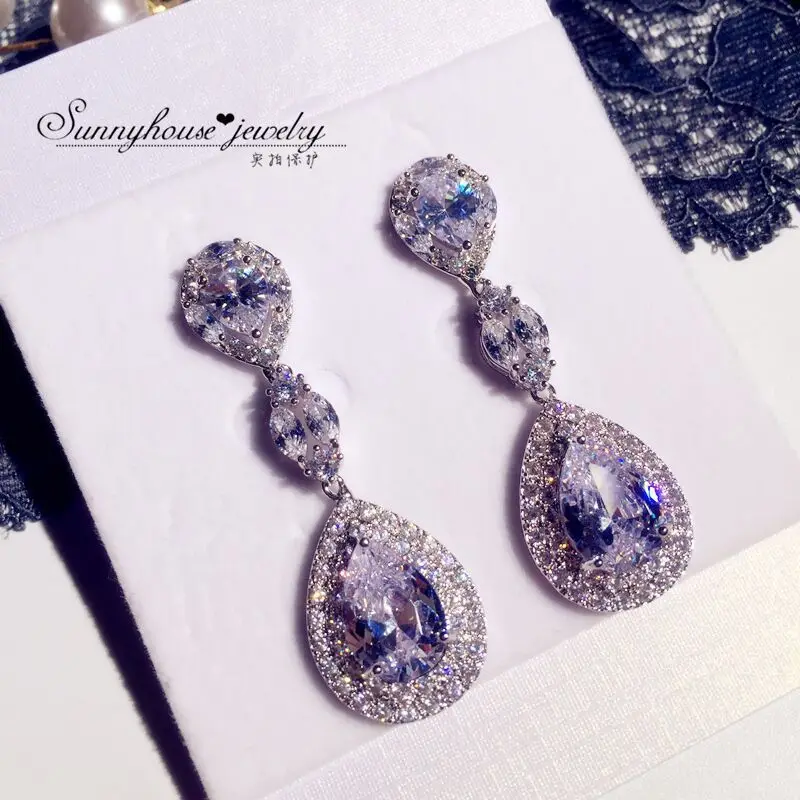 

S925 Earrings Fashion Jewelry Accessories Fine Water Drop Earrings Jewellery Pendientes Long Zircon Korean Women Drop Earring
