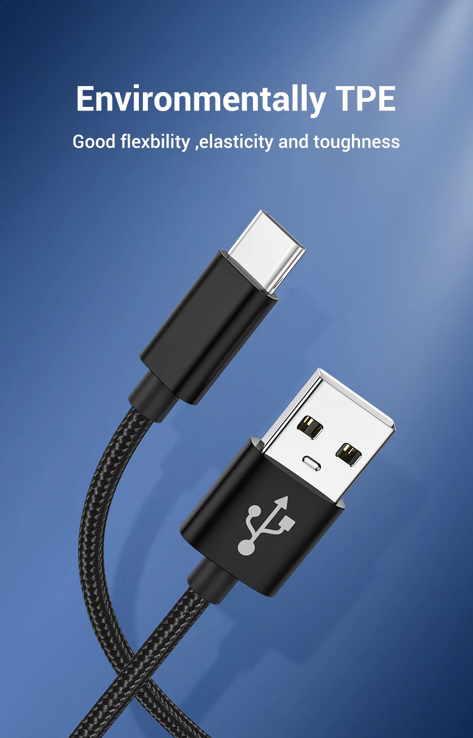 TOPK USBC Cable USB Type C Cable 3A Fast Charge Data Cable for Samsung S9+ S9 S10 Plus Xiaomi Redmi K20 Pro Phone Charger Cable