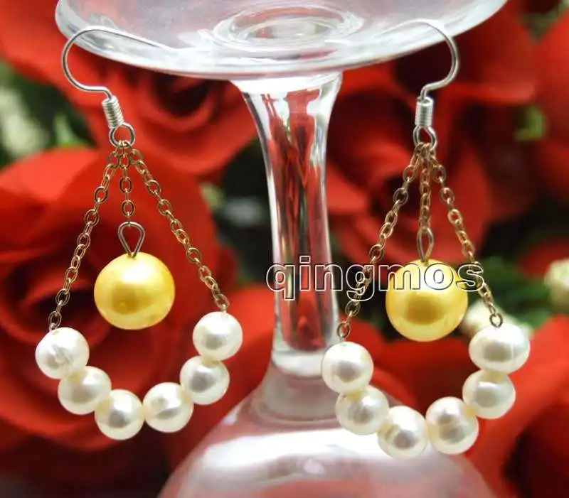 

Big 10-11mm Natural Yellow and 6-7mm White Freshwater Pearl Earring-ear637