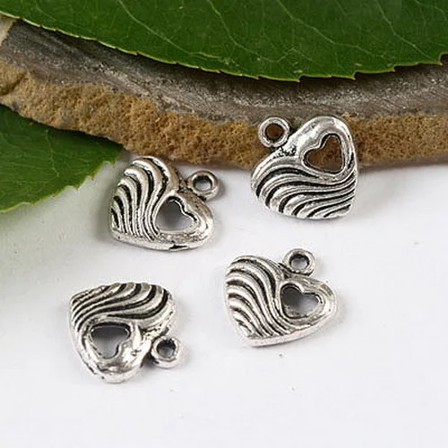 

60 шт. тибетское серебряное сердце charms h1504